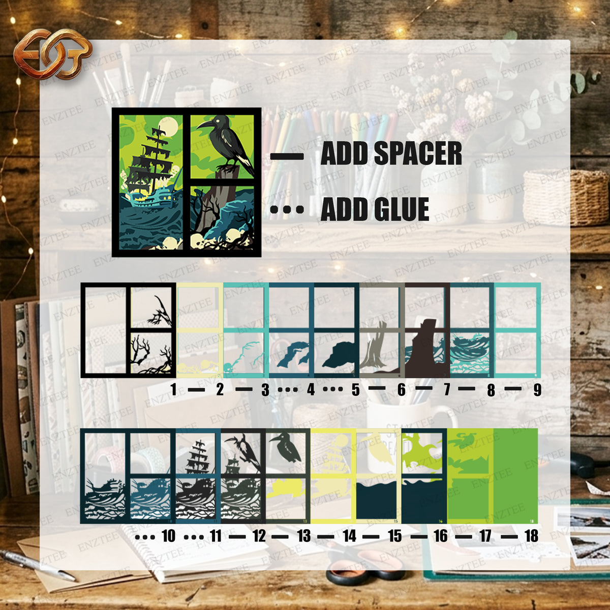 Ghost Ship Shadow Box SVG for Cricut | 3D Layered SVG Paper Cut Light Box Template