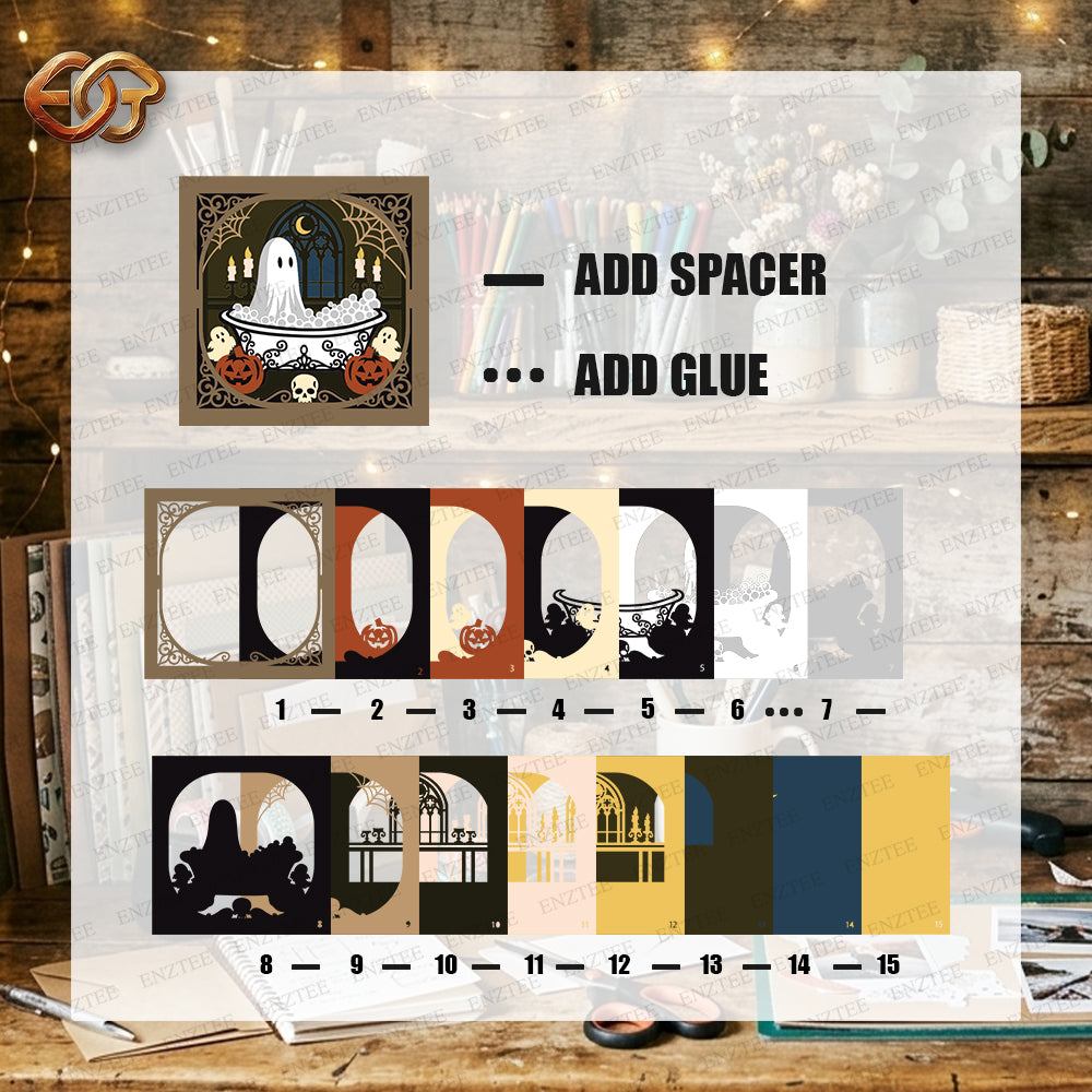 Ghost Ship Shadow Box SVG, Tệp SVG Cho Dự Án Cricut, SVG Xếp Lớp 3D, Halloween 3D Shadow Box Svg, Paper Cut Light Box
