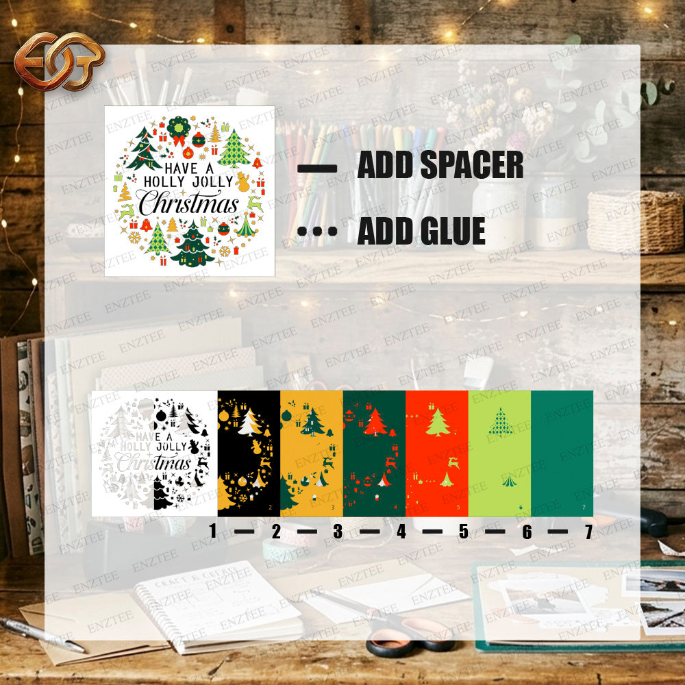 A Holly Jolly Christmas Shadow Box SVG for Cricut | 3D Layered SVG Paper Cut Light Box Template