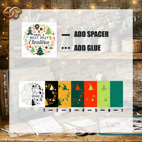 A Holly Jolly Christmas Shadow Box SVG for Cricut | 3D Layered SVG Paper Cut Light Box Template