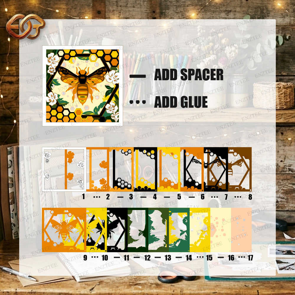 Bee Shadow Box SVG for Cricut | 3D Layered SVG Paper Cut Light Template