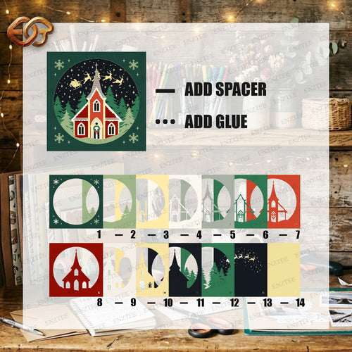 Christmas Church Shadow Box SVG for Cricut | 3D Layered SVG Paper Cut Light Box Template 2