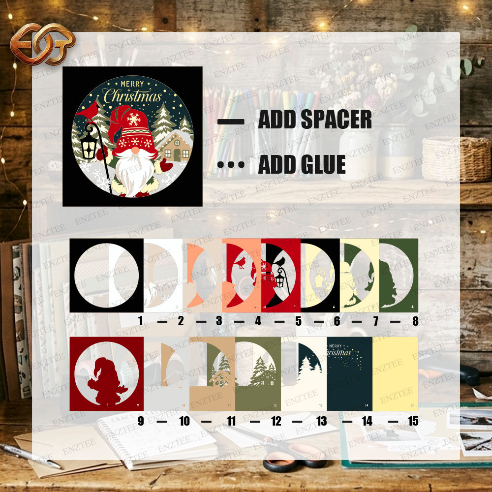 Christmas Gnome Shadow Box SVG for Cricut | 3D Layered SVG Paper Cut Light Template 2