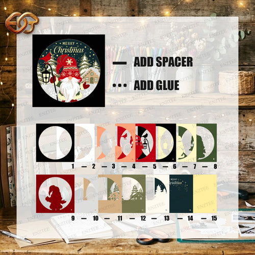 Christmas Gnome Shadow Box SVG for Cricut | 3D Layered SVG Paper Cut Light Template 2