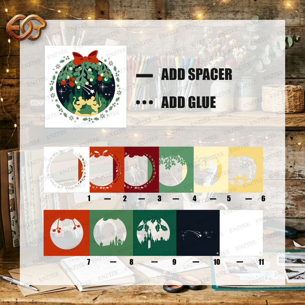 Mistletoe Shadow Box SVG for Cricut | 3D Layered SVG Paper Cut Light Template 1