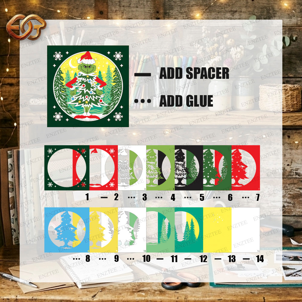 Merry Christmas Shadow Box SVG for Cricut | 3D Layered SVG Paper Cut Light Template 1