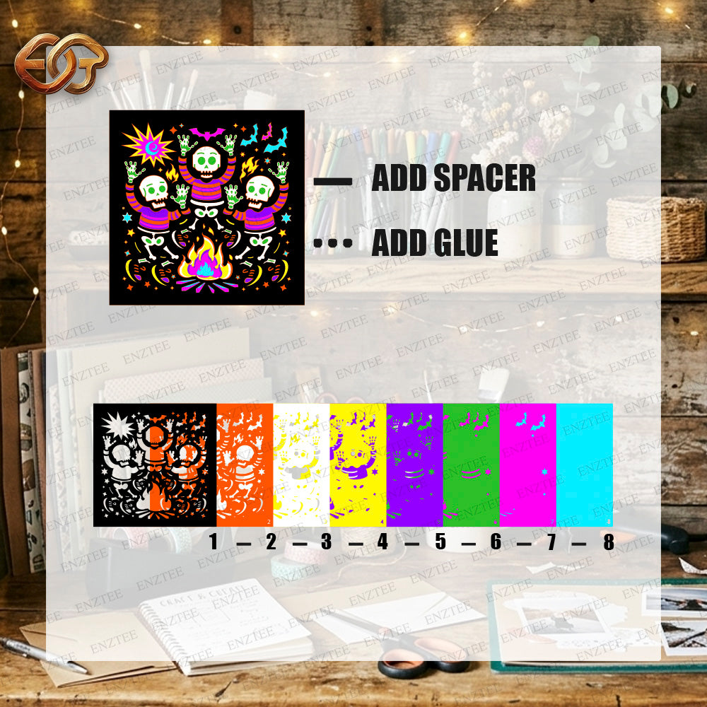 Dancing Skeletons Shadow Box SVG for Cricut | 3D Layered SVG Paper Cut Light Template