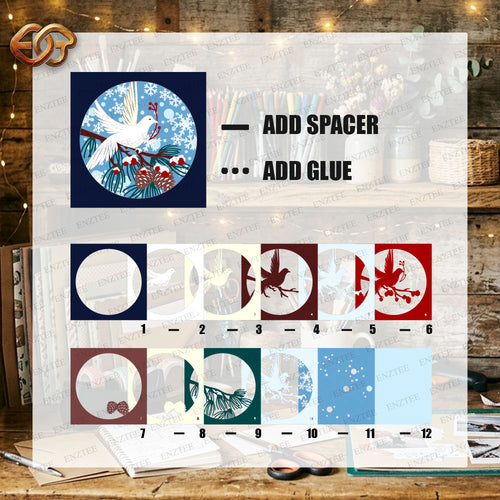 Christmas Dove Shadow Box SVG for Cricut | 3D Layered SVG Paper Cut Light Box Template