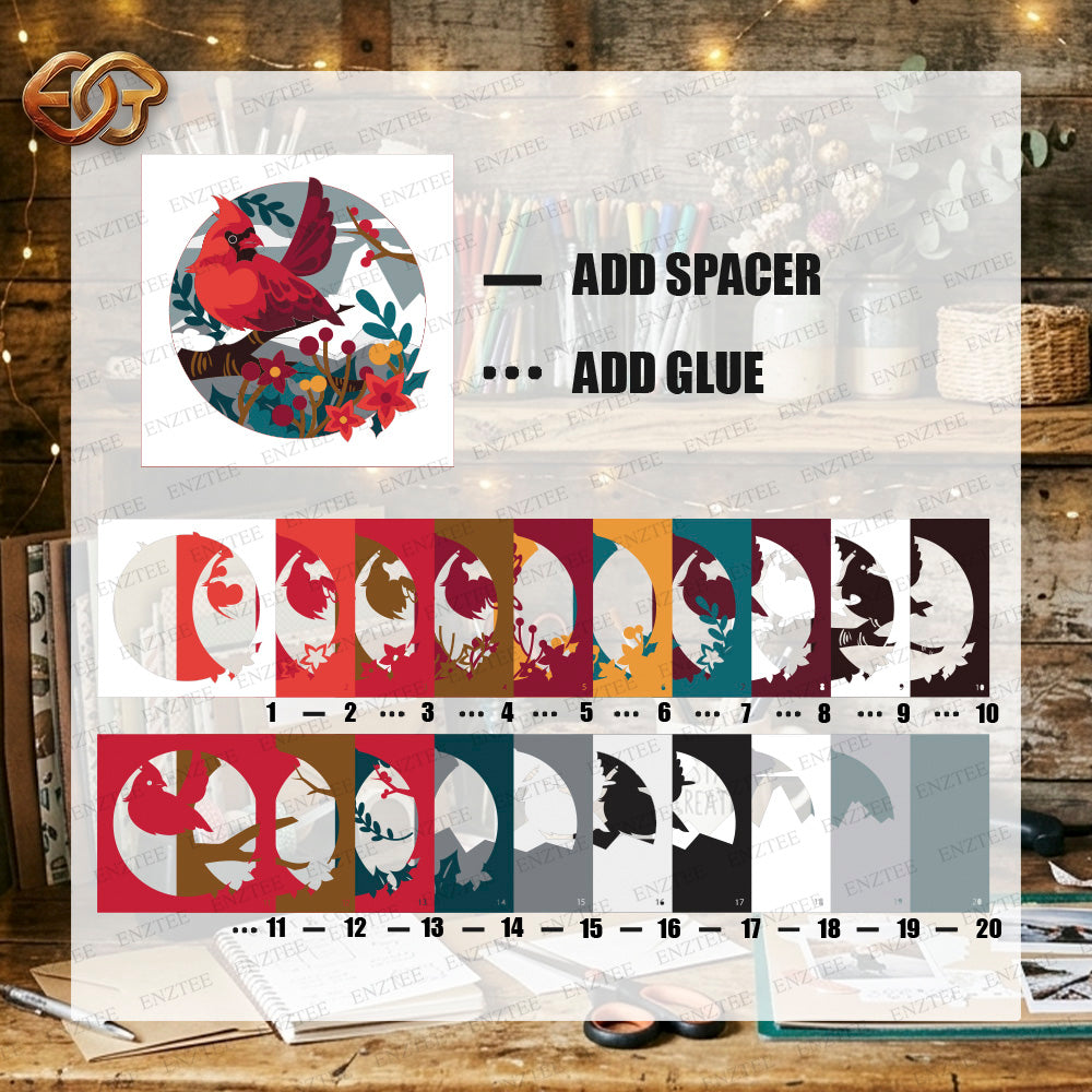 Cardinal Shadow Box SVG for Cricut | 3D Layered SVG Paper Cut Light Template