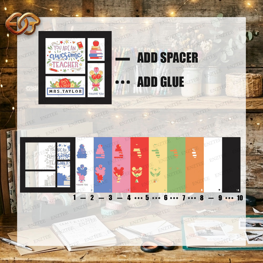 Personalized Teacher Gift Shadow Box SVG for Cricut | 3D Layered SVG Paper Cut Light Template