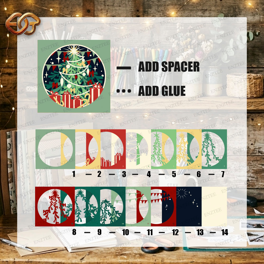 Christmas Tree Shadow Box SVG for Cricut | 3D Layered SVG Paper Cut Light Template 1