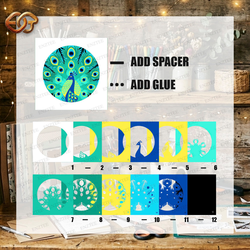 Peacock Shadow Box SVG for Cricut | 3D Layered SVG Paper Cut Light Template