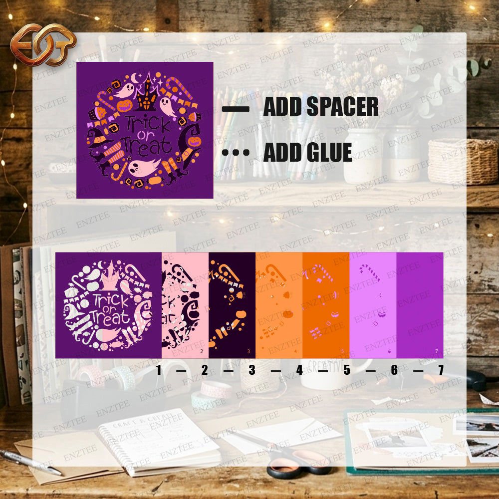 Trick or Treat Shadow Box SVG for Cricut | 3D Layered SVG Paper Cut Light Template 1