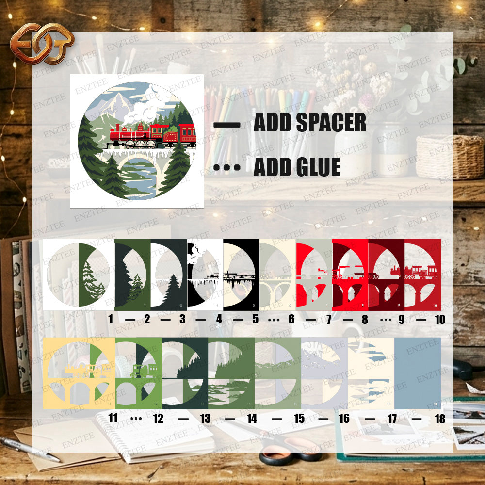 Christmas Train Shadow Box SVG for Cricut | 3D Layered SVG Paper Cut Light Template