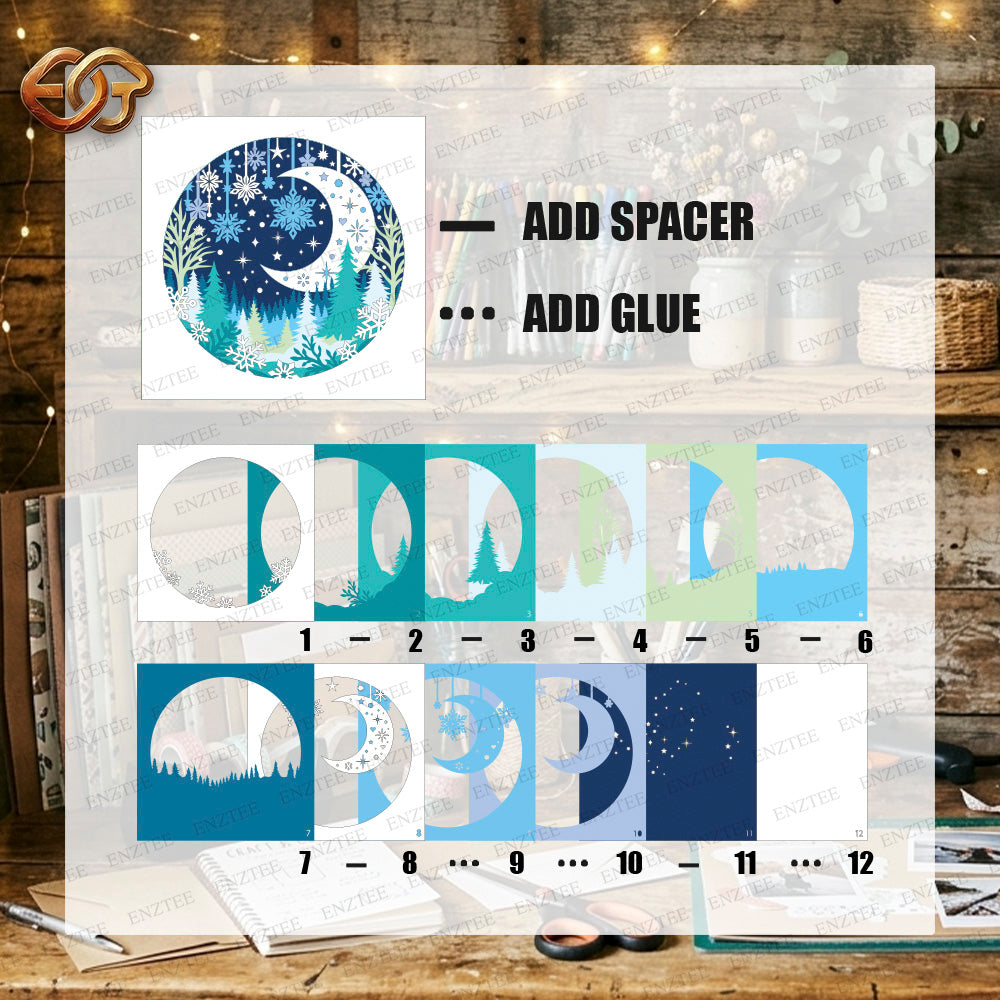 Winter Landscape Shadow Box SVG for Cricut | 3D Layered SVG Paper Cut Light Template 2