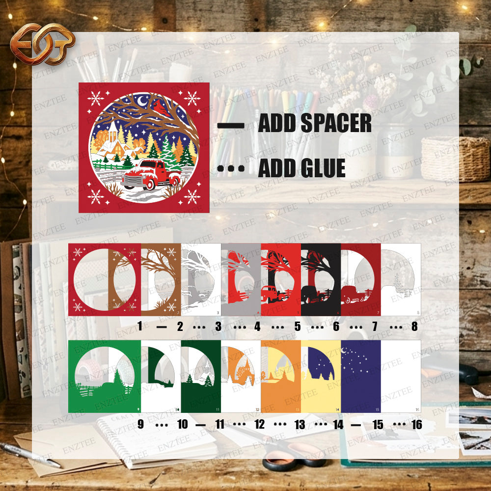 Christmas Truck Shadow Box SVG for Cricut | 3D Layered SVG Paper Cut Light Template 2