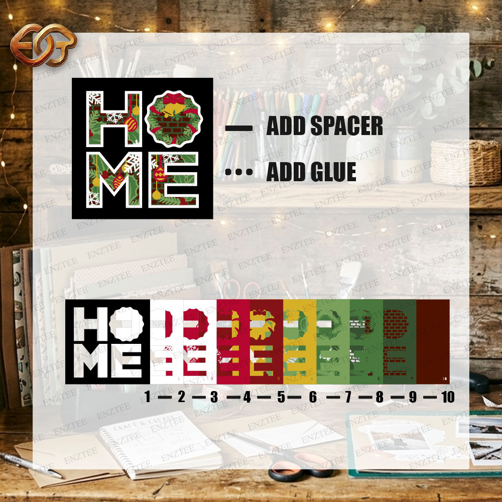 Christmas Home Shadow Box SVG for Cricut | 3D Layered SVG Paper Cut Light Template