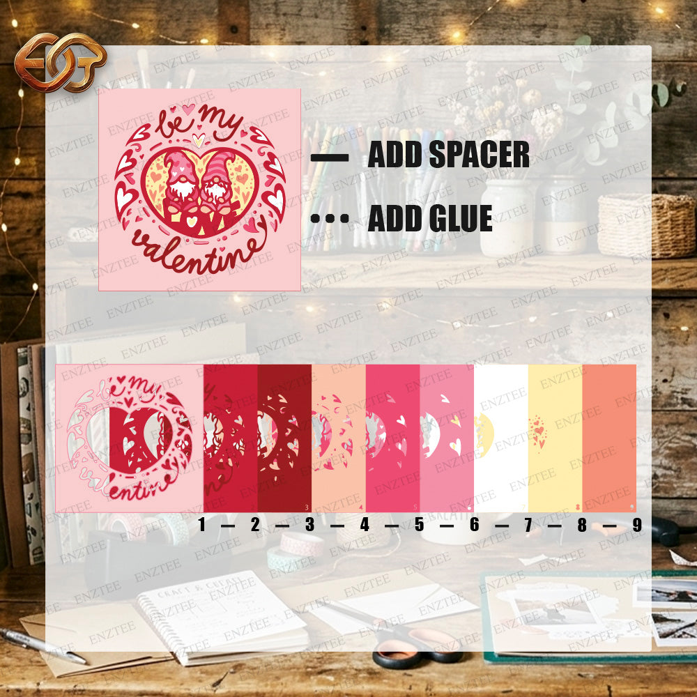 Valentine Gnome Shadow Box SVG for Cricut | 3D Layered SVG Paper Cut Light Box Template 2