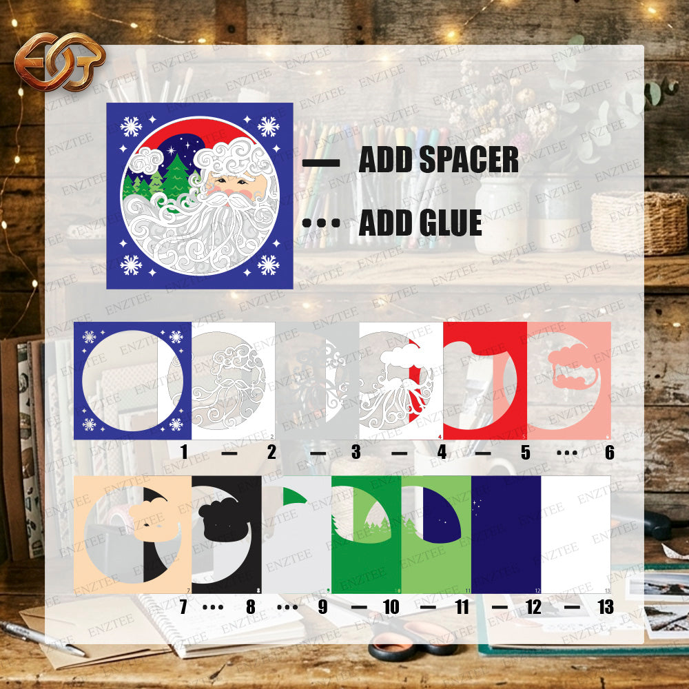 Santa Claus Shadow Box SVG for Cricut | 3D Layered SVG Paper Cut Light Template 1