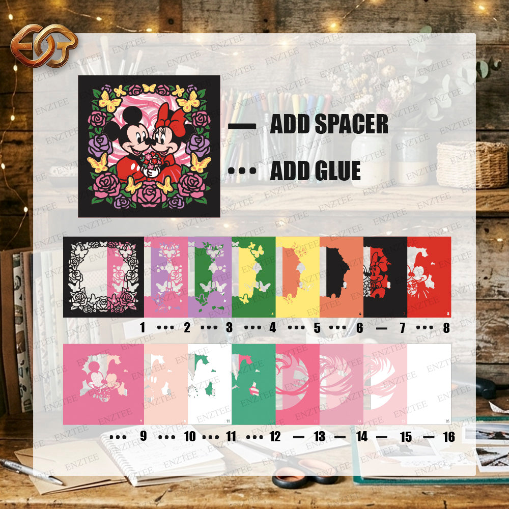 Spring Mouse Couple Shadow Box SVG for Cricut | 3D Layered SVG Paper Cut Light Box Template 2