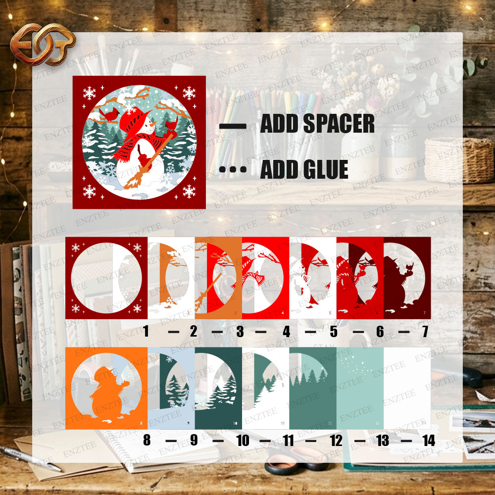 Christmas Snowman Shadow Box SVG for Cricut | 3D Layered SVG Paper Cut Light Template 4