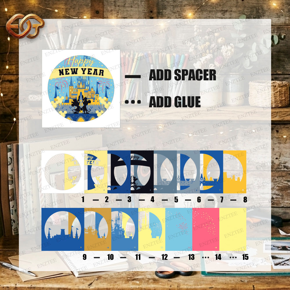 Happy New Year Shadow Box SVG for Cricut | 3D Layered SVG Paper Cut Light Template 2