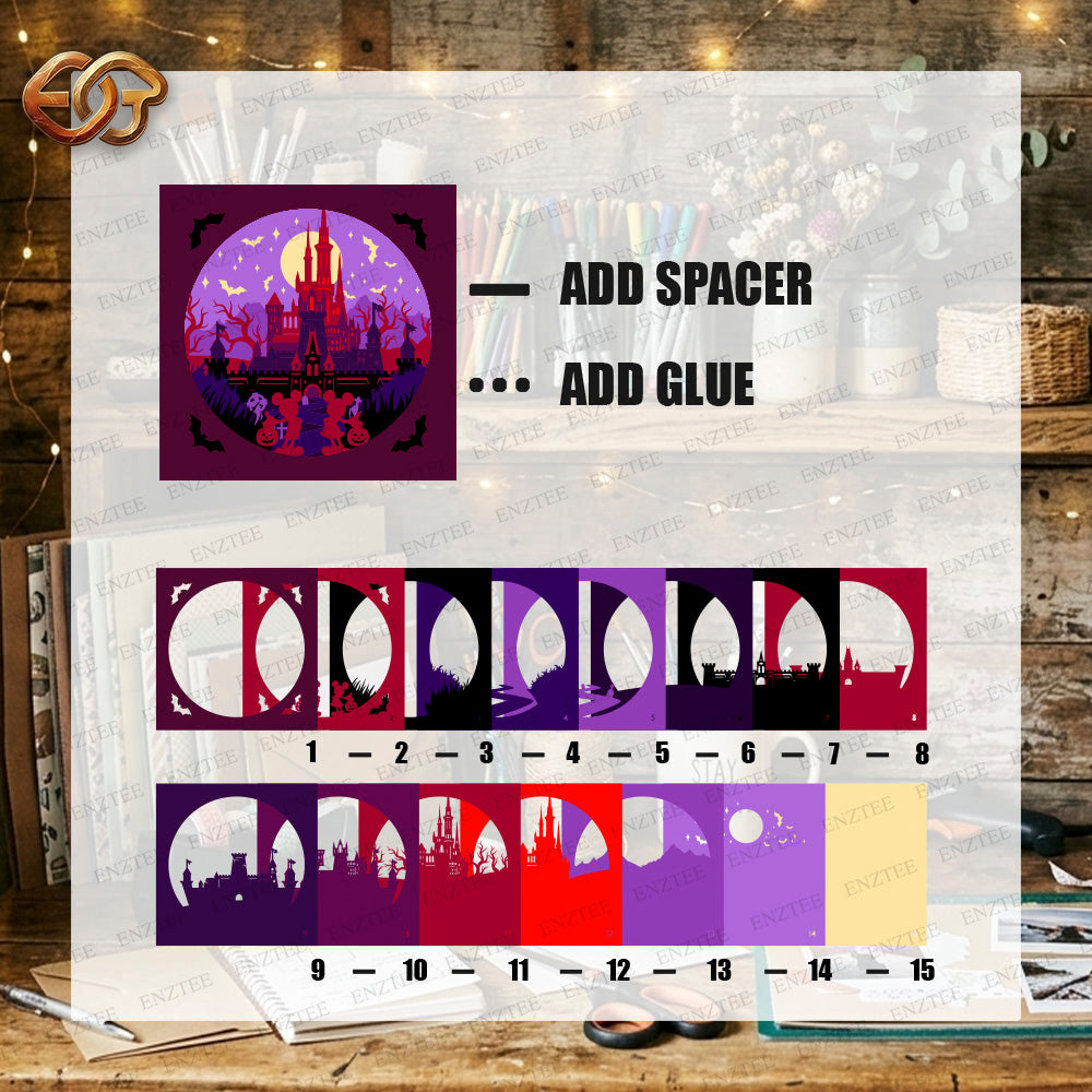 Halloween Land Shadow Box SVG for Cricut | 3D Layered SVG Paper Cut Light Template