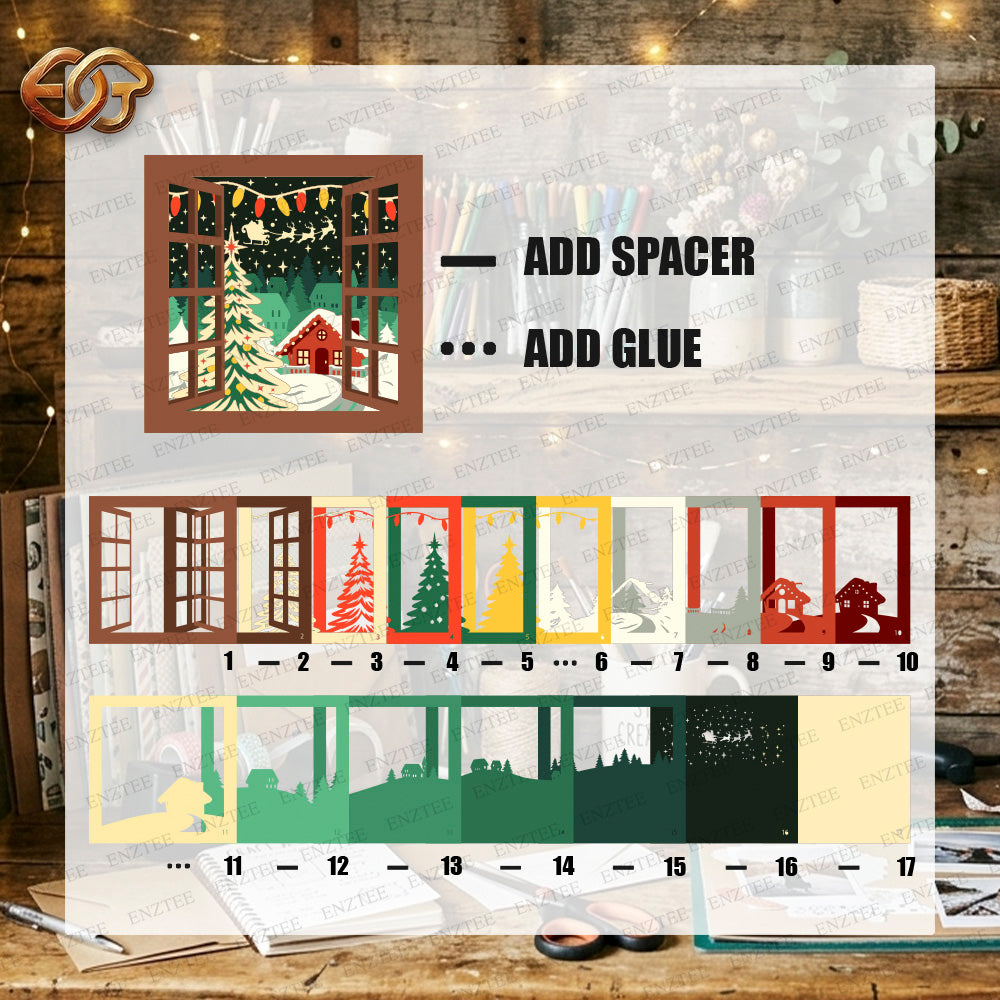 Christmas Village Shadow Box SVG for Cricut | 3D Layered SVG Paper Cut Light Template 2