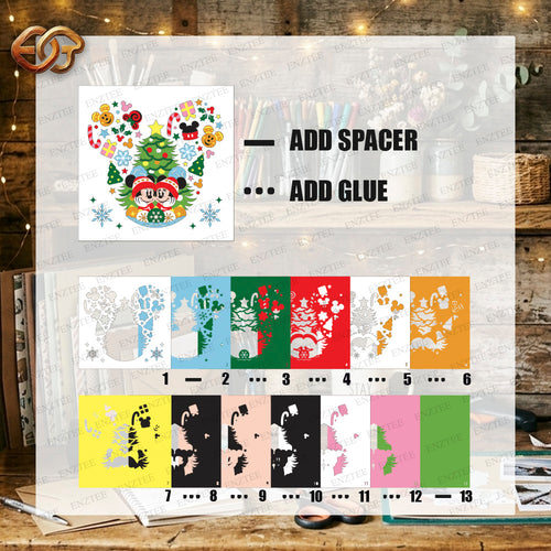 Christmas Mouse Couple Shadow Box SVG for Cricut | 3D Layered SVG Paper Cut Light Template 1