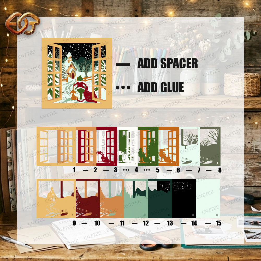 Cozy Winter Window View Shadow Box SVG for Cricut | 3D Layered SVG Paper Cut Light Template 8