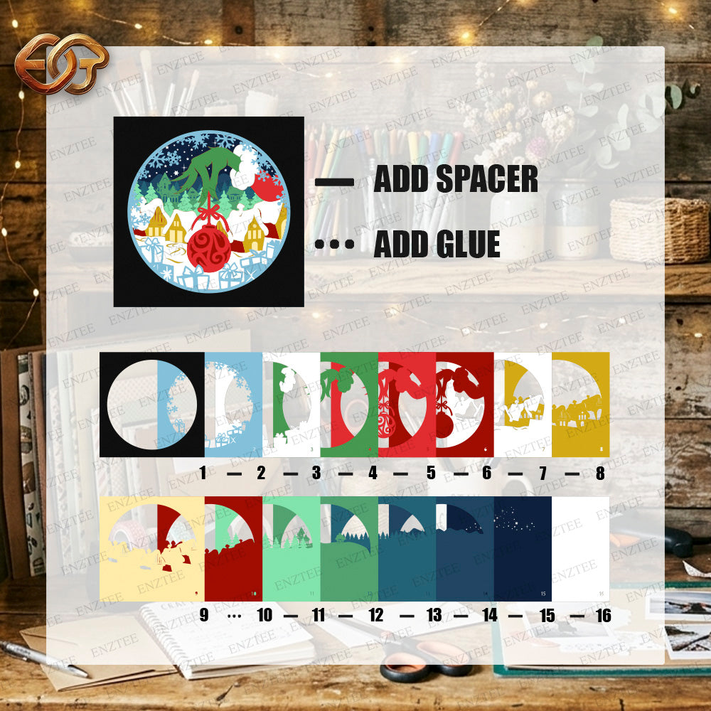Christmas Village Shadow Box SVG for Cricut | 3D Layered SVG Paper Cut Light Template 3