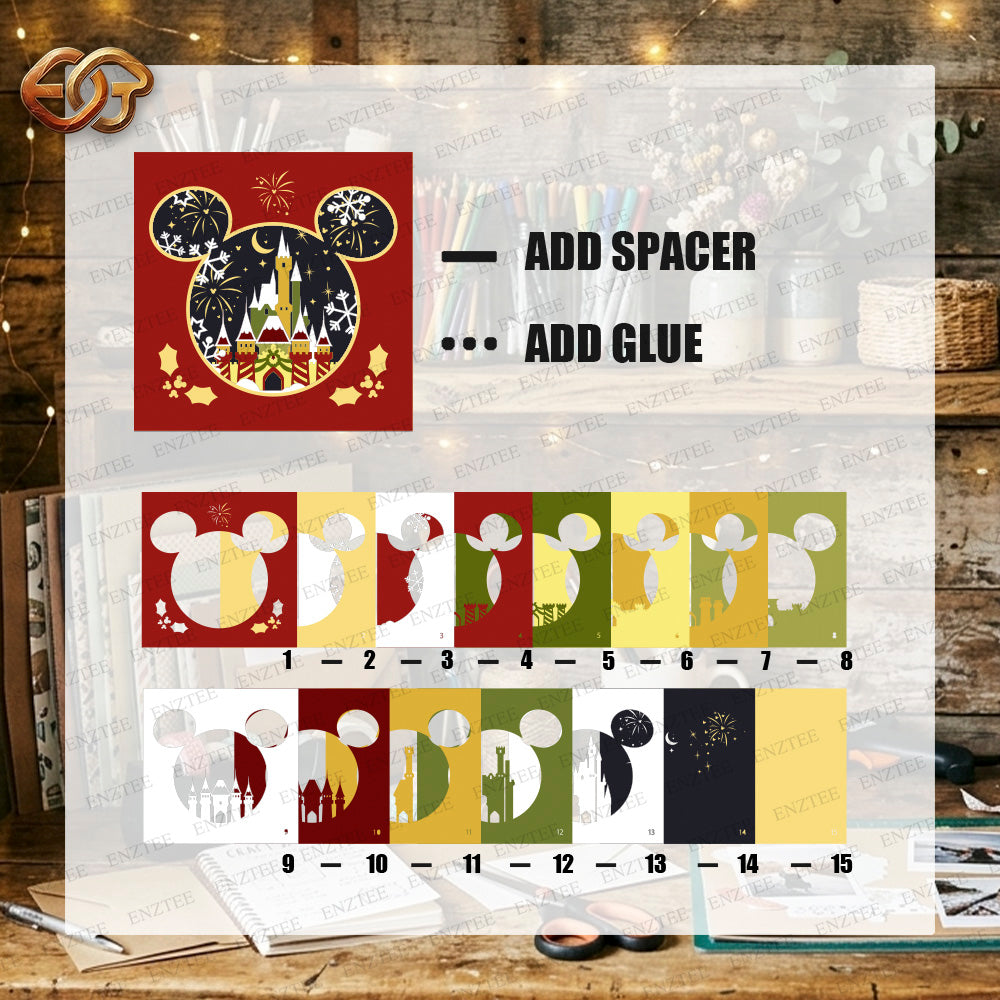 Christmas Castle Shadow Box SVG for Cricut | 3D Layered SVG Paper Cut Light Box Template