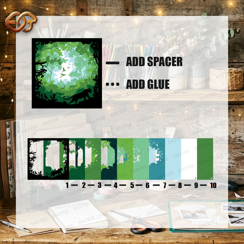 Forest Landscape Shadow Box SVG for Cricut | 3D Layered SVG Paper Cut Light Box Template