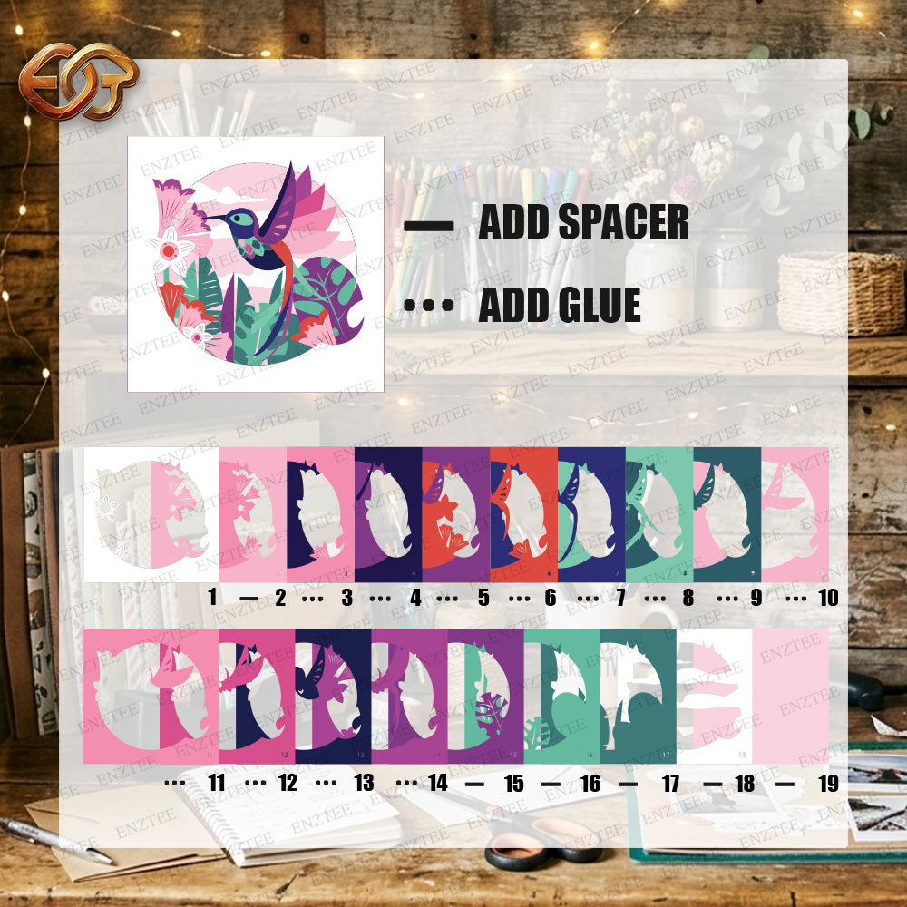 Hummingbird Shadow Box SVG for Cricut | 3D Layered SVG Paper Cut Light Template