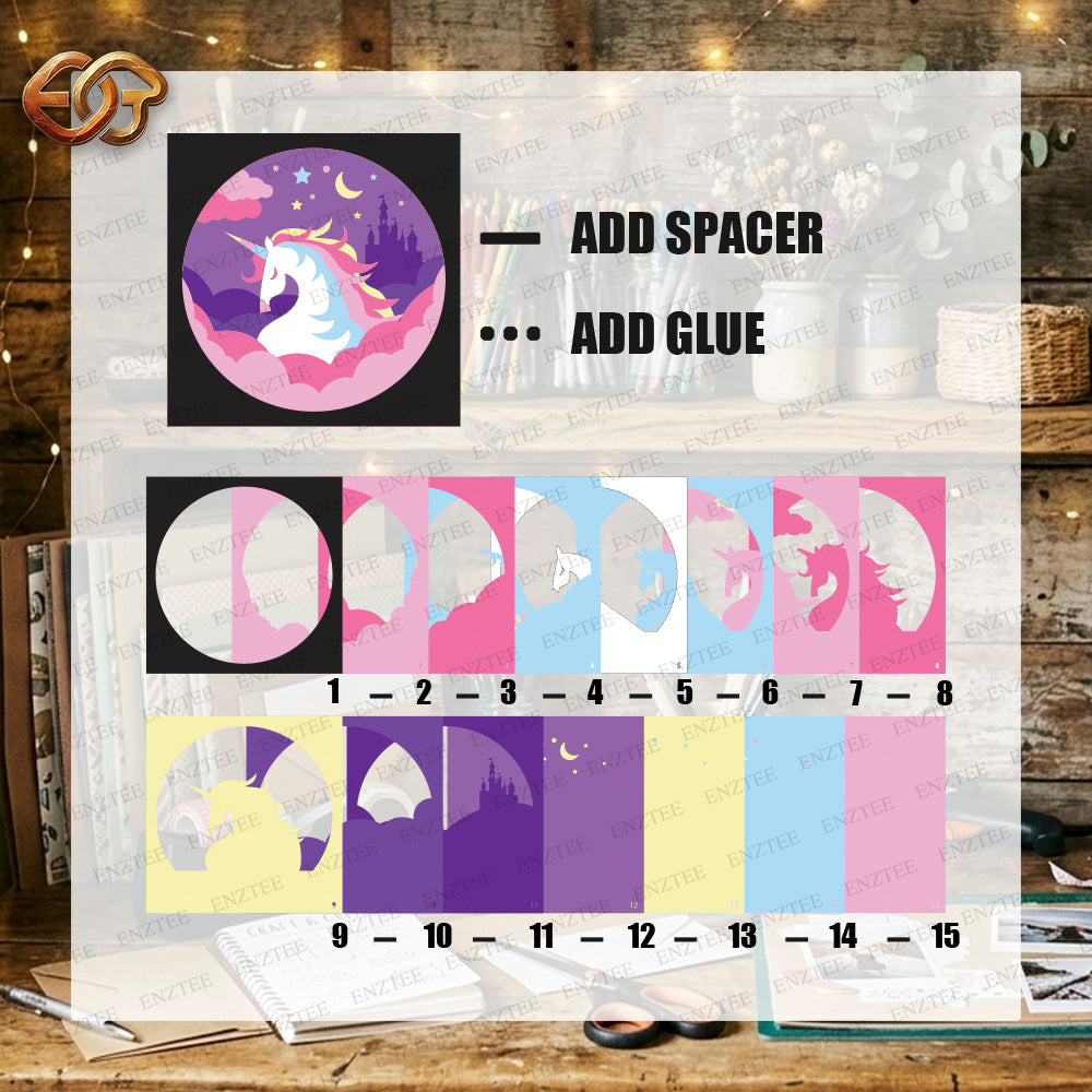 Unicorn Shadow Box SVG for Cricut | 3D Layered SVG Paper Cut Light Template 1
