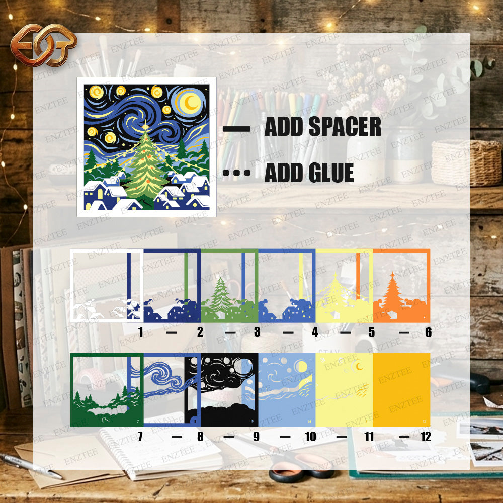 Christmas Village Shadow Box SVG for Cricut | 3D Layered SVG Paper Cut Light Template 4