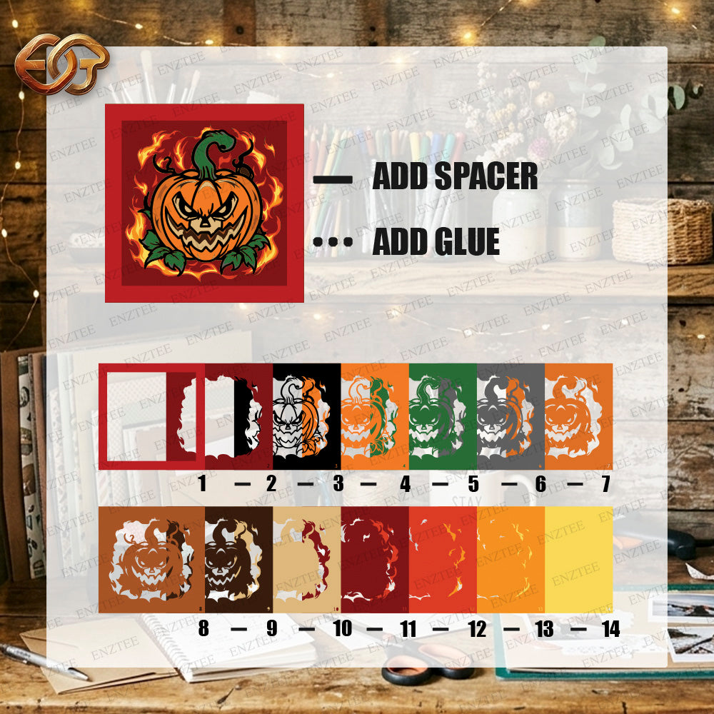Pumpkin Fury Shadow Box SVG for Cricut | 3D Layered SVG Paper Cut Light Template