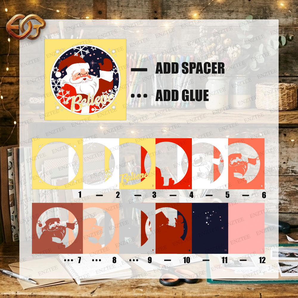 Santa Claus Shadow Box SVG for Cricut | 3D Layered SVG Paper Cut Light Template 2
