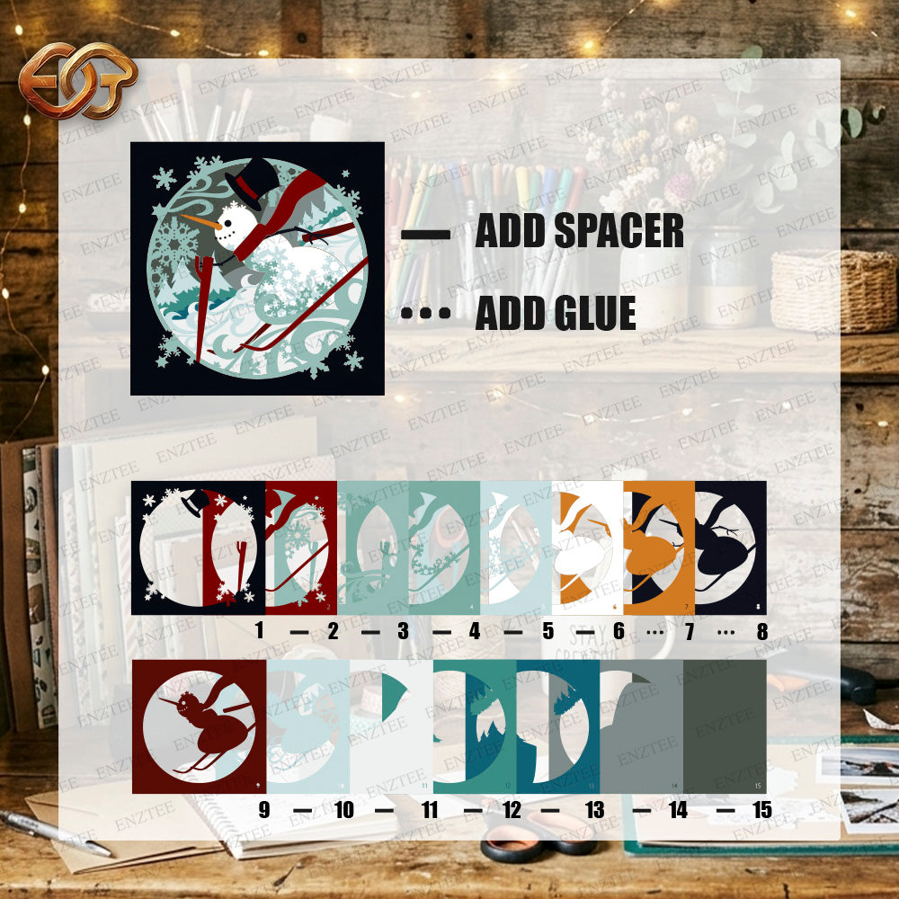 Christmas Snowman Shadow Box SVG for Cricut | 3D Layered SVG Paper Cut Light Template 2
