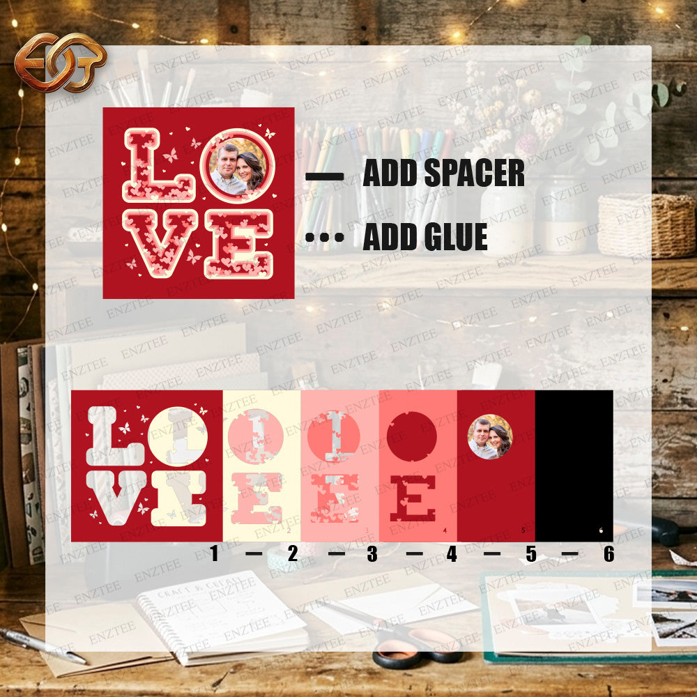 Personalized Love Shadow Box SVG for Cricut | 3D Layered SVG Paper Cut Light Box Template