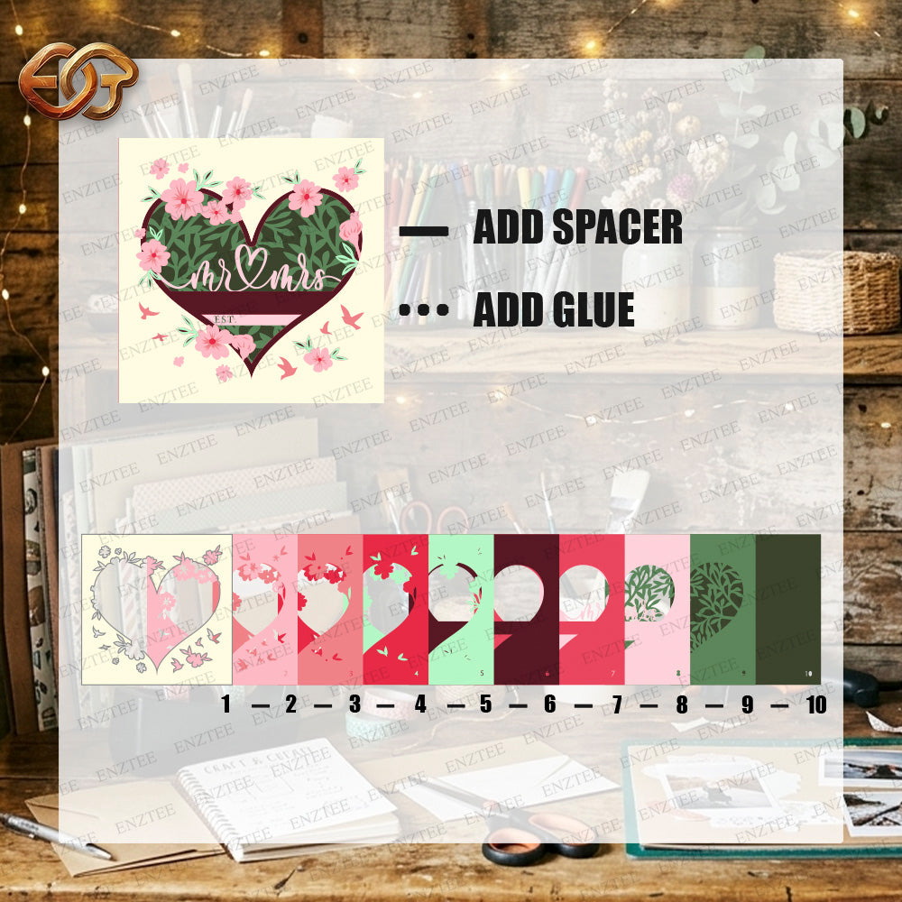 Personalized Floral Wedding Shadow Box SVG for Cricut | 3D Layered SVG Paper Cut Light Box Template