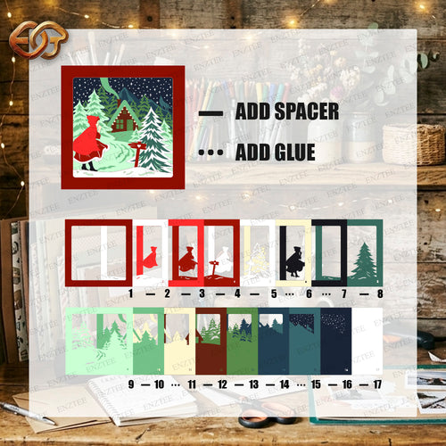 Christmas Little Red Riding Hood Shadow Box SVG for Cricut | 3D Layered SVG Paper Cut Light Template