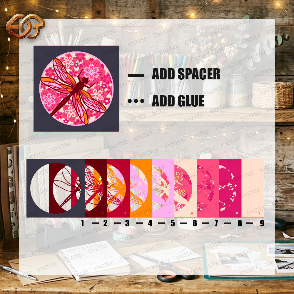 Dragonfly Shadow Box SVG for Cricut | 3D Layered SVG Paper Cut Light Template