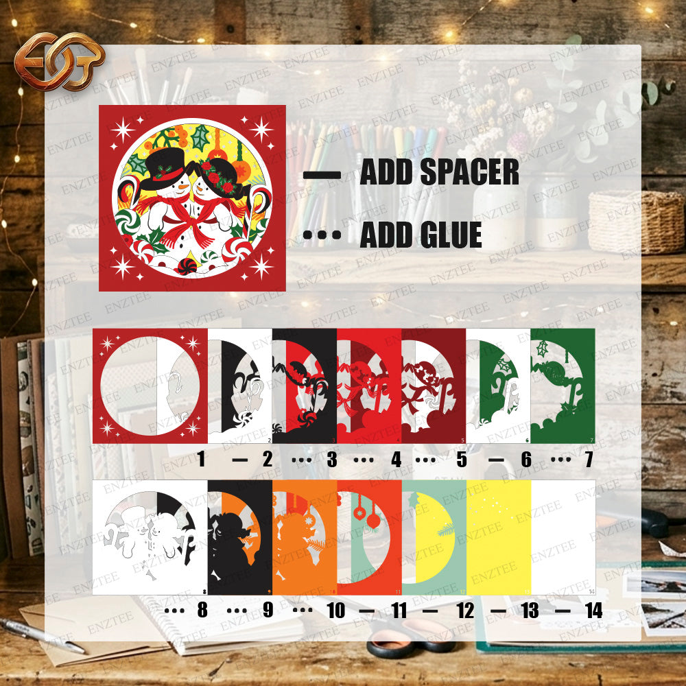 Christmas Snowman Shadow Box SVG for Cricut | 3D Layered SVG Paper Cut Light Template 1