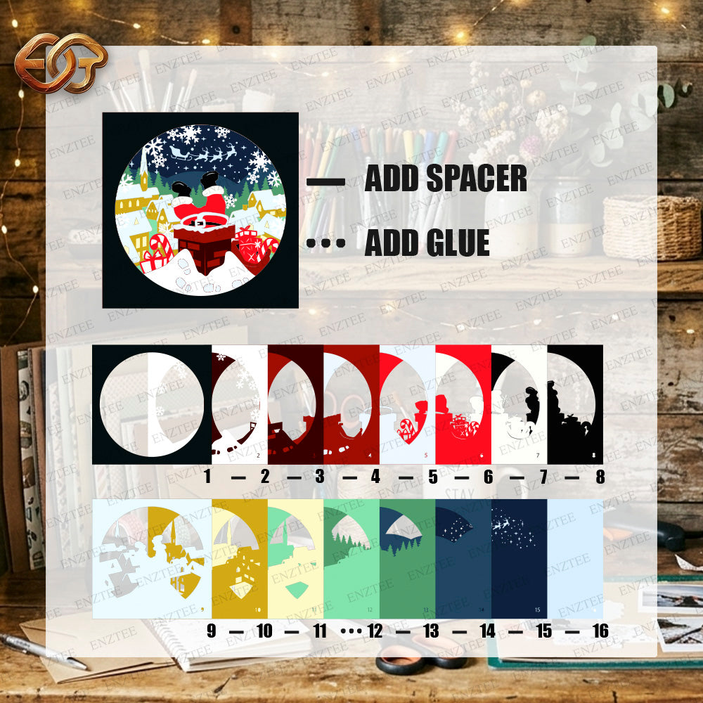 Santa Claus Shadow Box SVG for Cricut | 3D Layered SVG Paper Cut Light Template 4