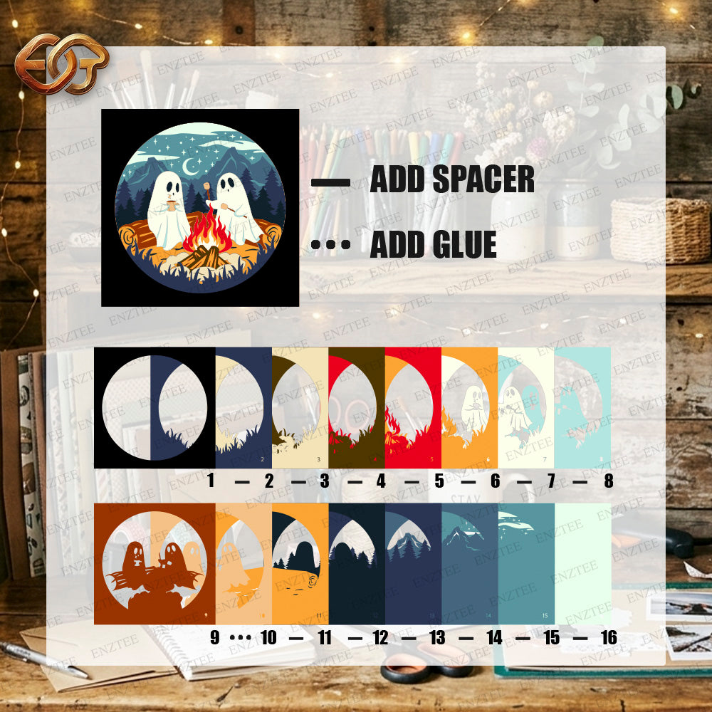 Spooky Campout Shadow Box SVG for Cricut | 3D Layered SVG Paper Cut Light Template