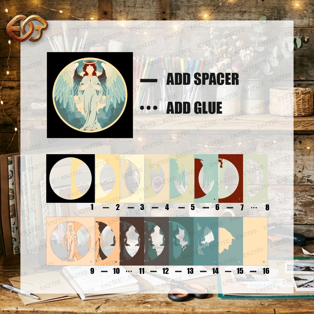 Angel Shadow Box SVG for Cricut | 3D Layered SVG Paper Cut Light Box Template