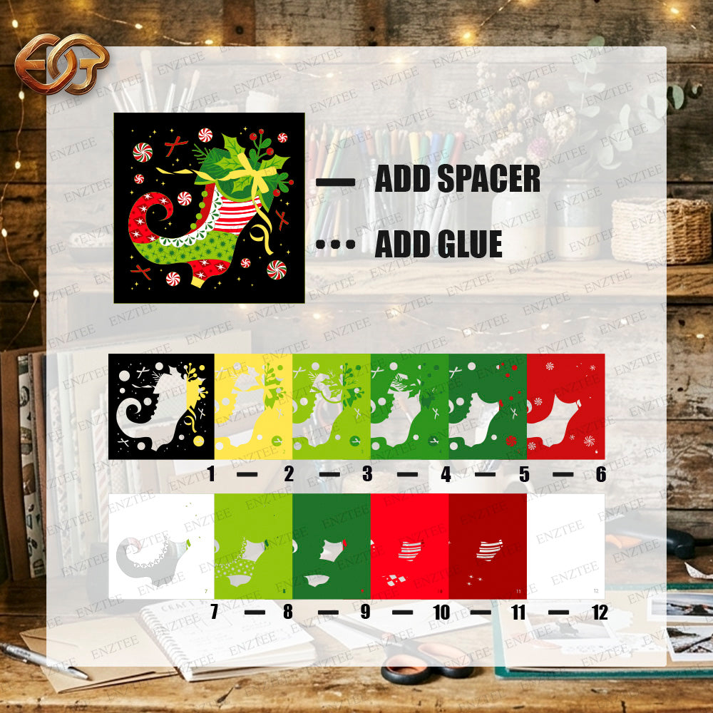Elf Shoe Shadow Box SVG for Cricut | 3D Layered SVG Paper Cut Light Template