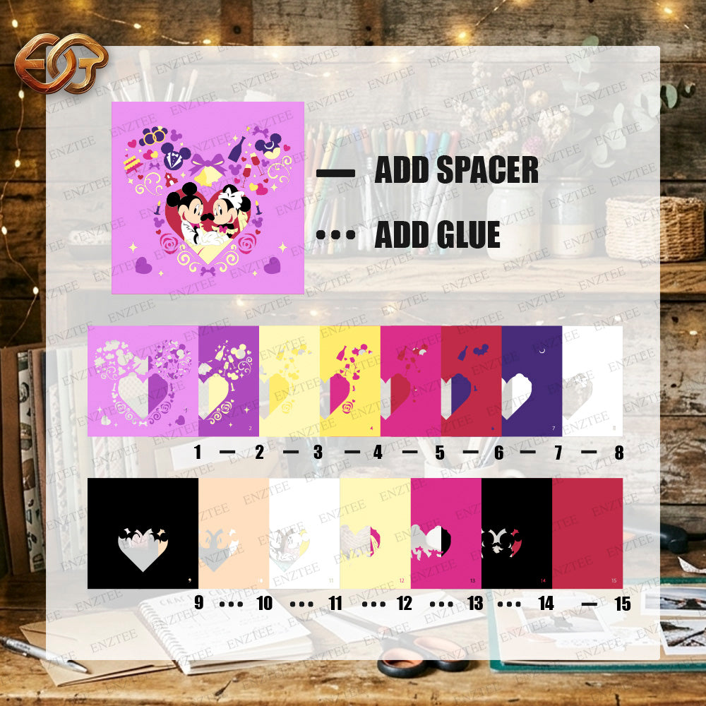 Wedding Mouse Couple Shadow Box SVG for Cricut | 3D Layered SVG Paper Cut Light Box Template 2