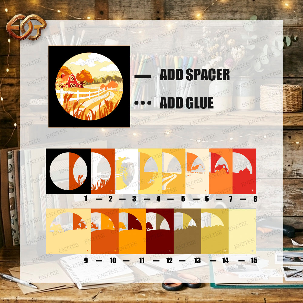 Farm Landscape Shadow Box SVG for Cricut | 3D Layered SVG Paper Cut Light Template